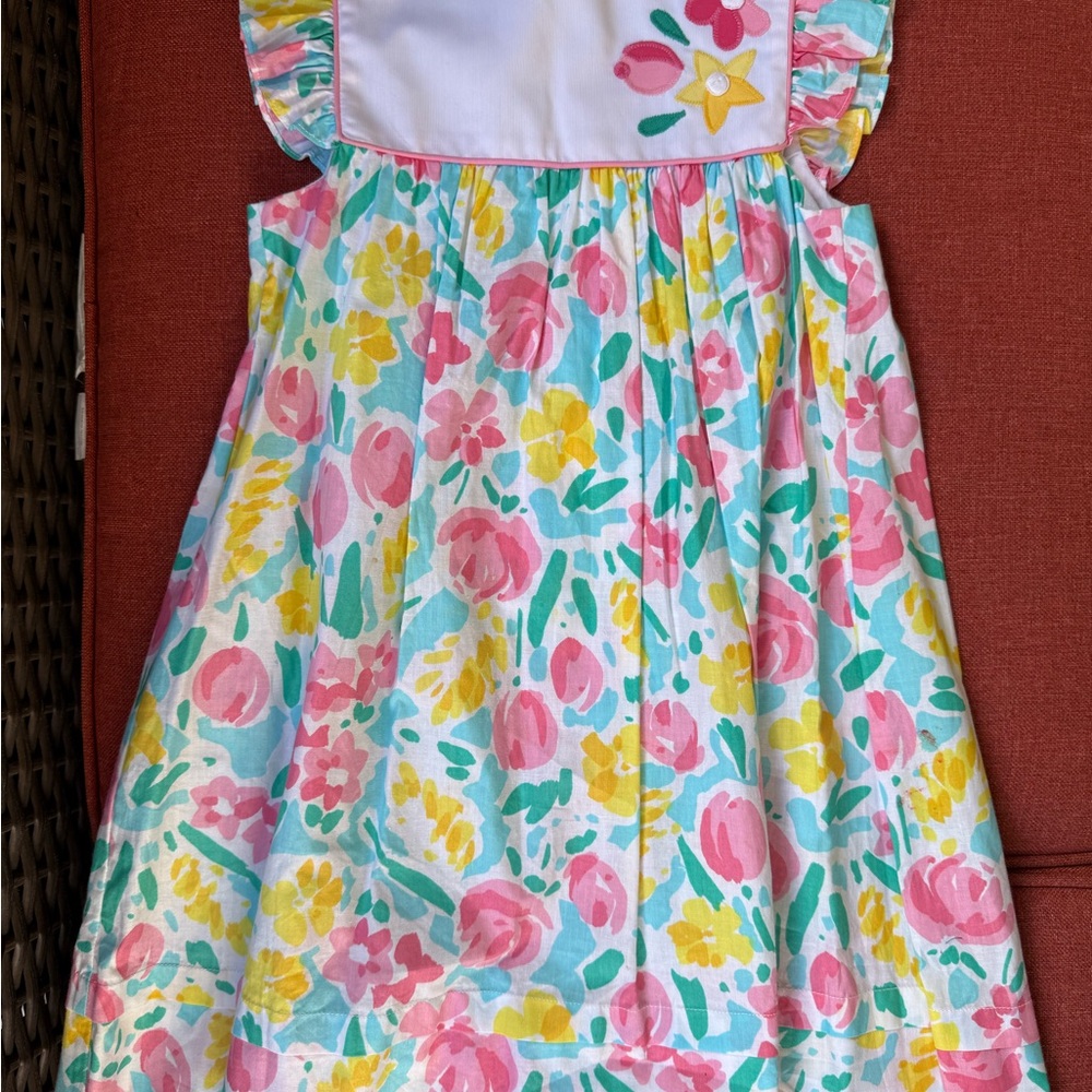 Vintage Sylvia Whyte Girls Dress - Pink, Yellow, Green